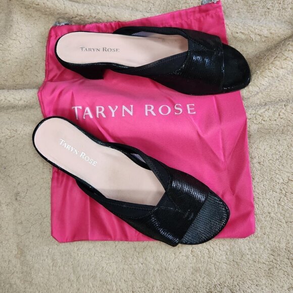 Tarya Rose Black Open Toe Lizard Print Heels - Picture 1 of 10